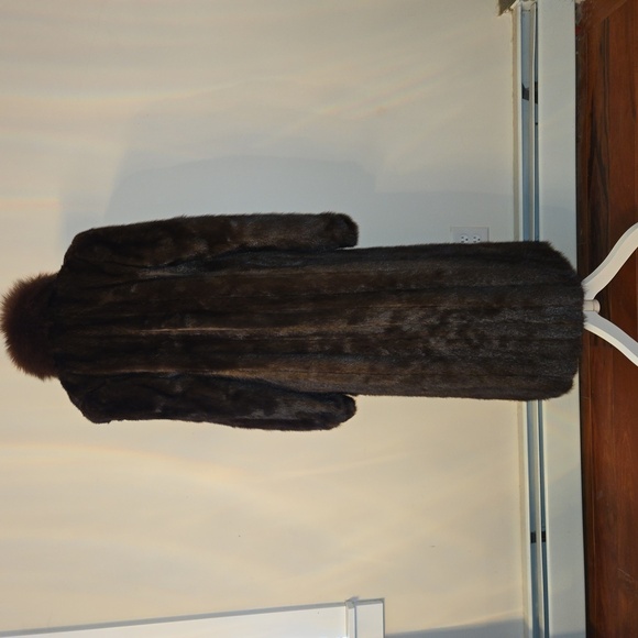 VTG Saga Tuxedo Mink Fur Full Length Coat With Fox Collar Trim Brown Medium - Picture 3 of 13